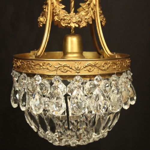 FRENCH GILDED SINGLE LIGHT ANTIQUE CHANDELIER - ADDITIONAL PHOTO 4