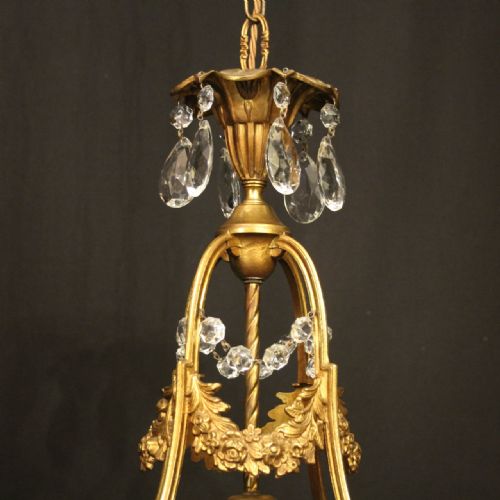 FRENCH GILDED SINGLE LIGHT ANTIQUE CHANDELIER - ADDITIONAL PHOTO 7