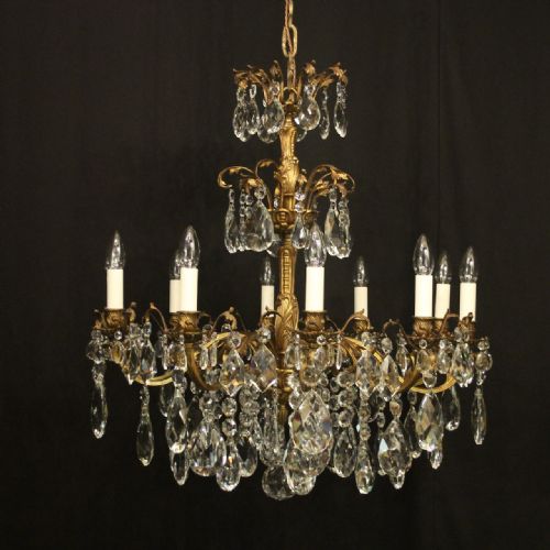 french 10 light gilded bronze crystal antique chandelier - CATEGORY: ANTIQUE LIGHTING - DATED 1920