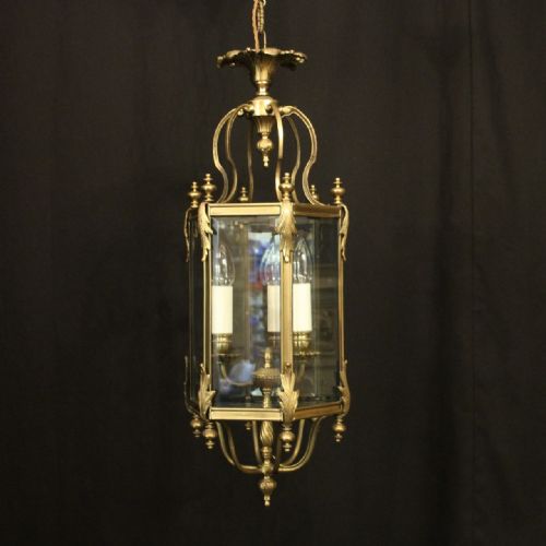 english hexagonal triple light gilded lantern - CATEGORY: ANTIQUE LIGHTING - DATED 1930