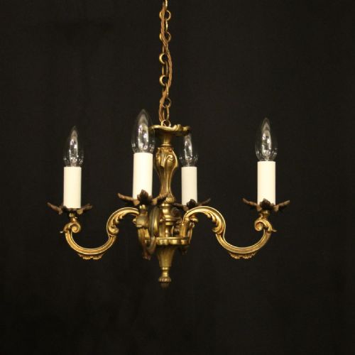 french gilded bronze 4 light antique chandelier - CATEGORY: ANTIQUE LIGHTING - DATED 1920