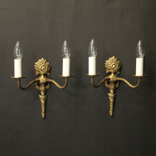 french pair of twin arm gilded wall lights - CATEGORY: ANTIQUE LIGHTING - DATED 1930