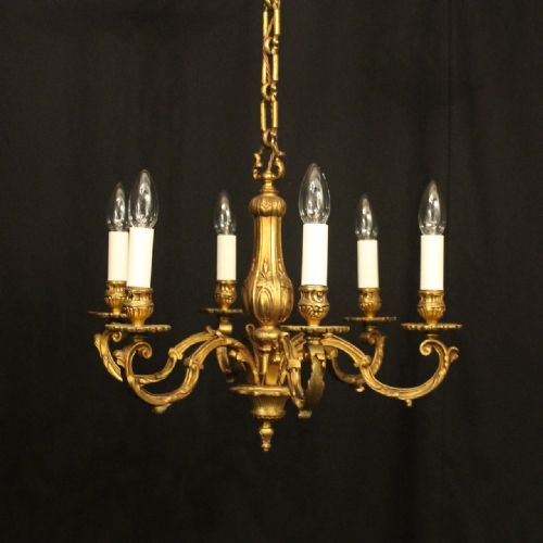 french gilded bronze 6 light antique chandelier - CATEGORY: ANTIQUE LIGHTING - DATED 1920