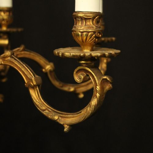 FRENCH GILDED BRONZE 6 LIGHT ANTIQUE CHANDELIER - ADDITIONAL PHOTO 2