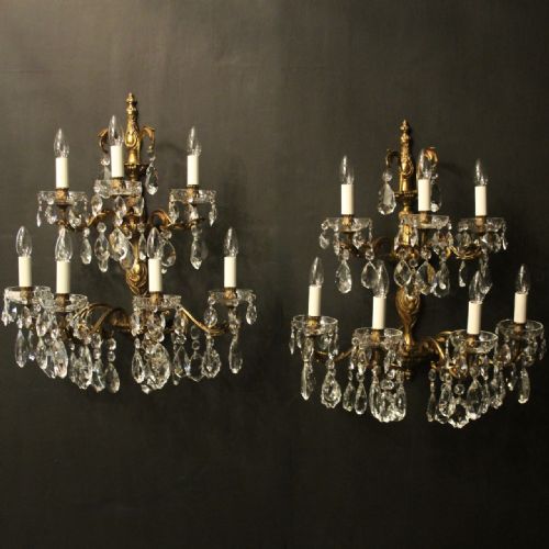 french large pair of gilded seven arm wall lights - CATEGORY: ANTIQUE LIGHTING - DATED 1920