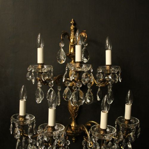 FRENCH LARGE PAIR OF GILDED SEVEN ARM WALL LIGHTS - ADDITIONAL PHOTO 2