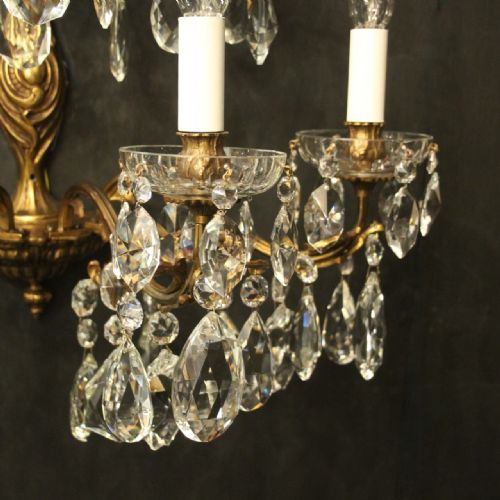 FRENCH LARGE PAIR OF GILDED SEVEN ARM WALL LIGHTS - ADDITIONAL PHOTO 5