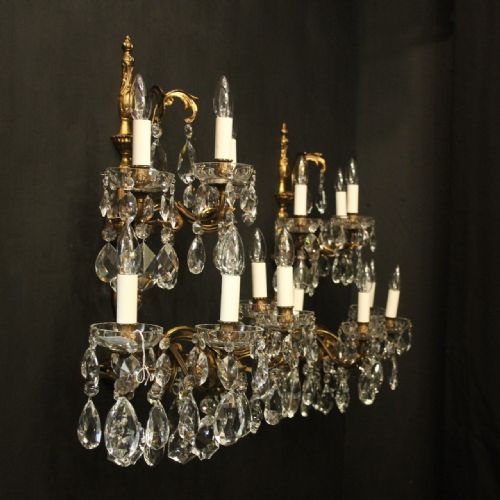 FRENCH LARGE PAIR OF GILDED SEVEN ARM WALL LIGHTS - ADDITIONAL PHOTO 9