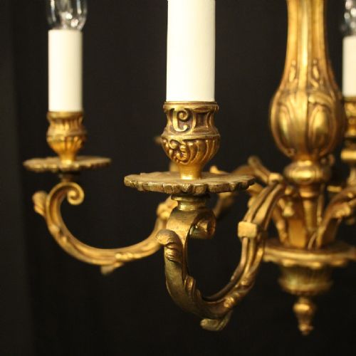 FRENCH GILDED BRONZE 6 LIGHT ANTIQUE CHANDELIER - ADDITIONAL PHOTO 3