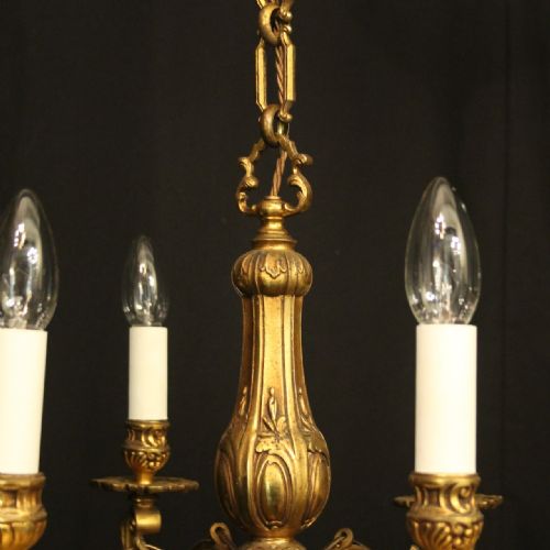 FRENCH GILDED BRONZE 6 LIGHT ANTIQUE CHANDELIER - ADDITIONAL PHOTO 4