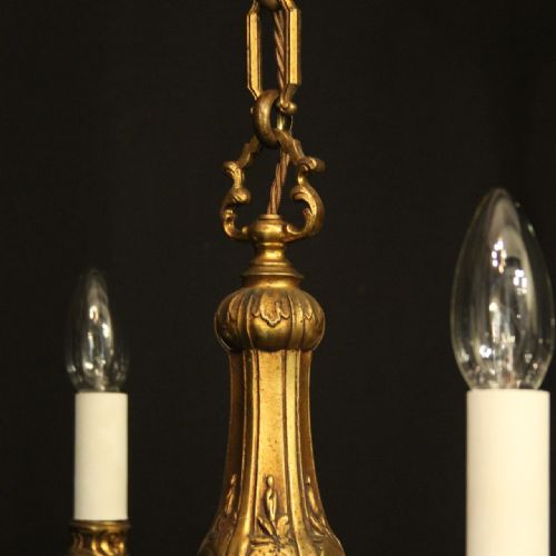 FRENCH GILDED BRONZE 6 LIGHT ANTIQUE CHANDELIER - ADDITIONAL PHOTO 5