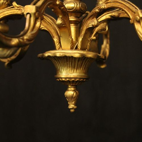 FRENCH GILDED BRONZE 6 LIGHT ANTIQUE CHANDELIER - ADDITIONAL PHOTO 6