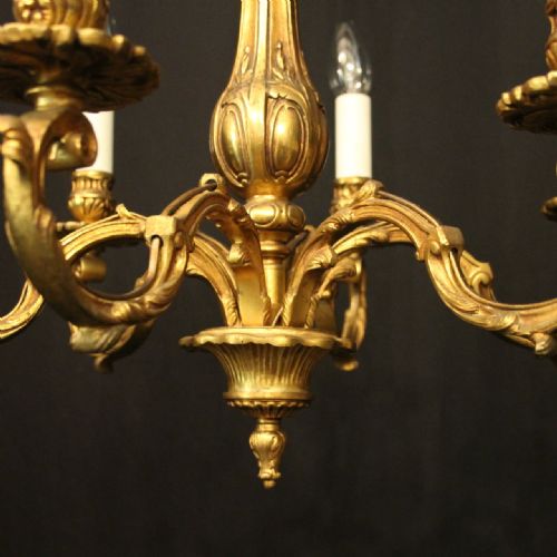 FRENCH GILDED BRONZE 6 LIGHT ANTIQUE CHANDELIER - ADDITIONAL PHOTO 8