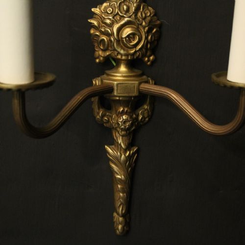 FRENCH PAIR OF TWIN ARM GILDED WALL LIGHTS - ADDITIONAL PHOTO 3