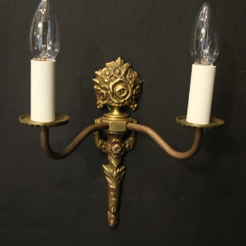 FRENCH PAIR OF TWIN ARM GILDED WALL LIGHTS - ADDITIONAL PHOTO 5