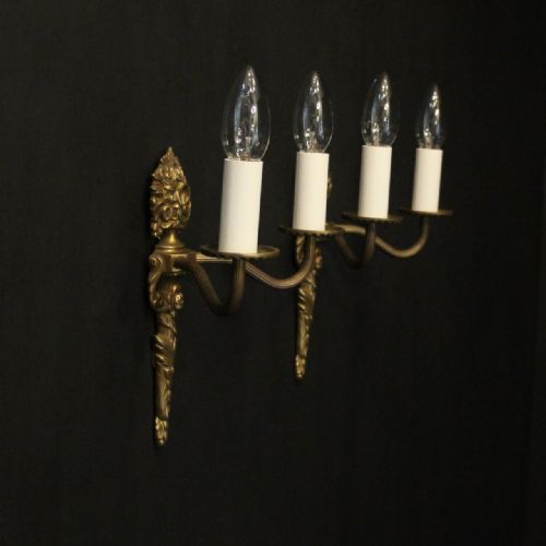 FRENCH PAIR OF TWIN ARM GILDED WALL LIGHTS - ADDITIONAL PHOTO 7