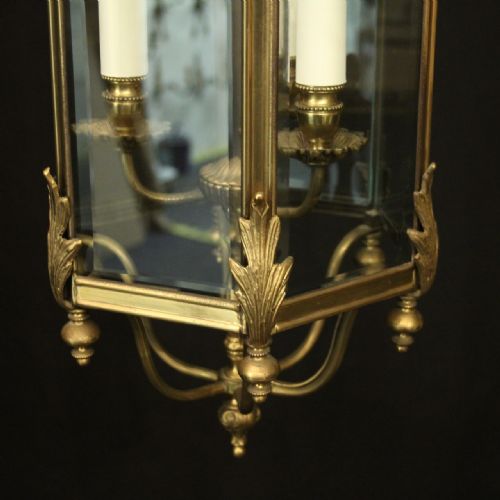 ENGLISH HEXAGONAL TRIPLE LIGHT GILDED LANTERN - ADDITIONAL PHOTO 5