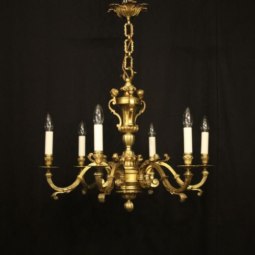 FRENCH GILDED BRONZE 6 LIGHT ANTIQUE CHANDELIER - ADDITIONAL PHOTO 1