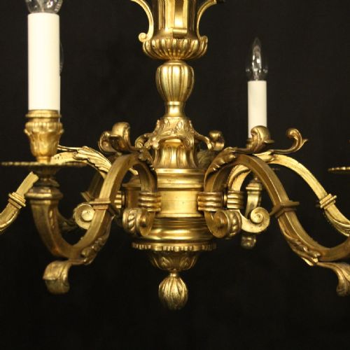 FRENCH GILDED BRONZE 6 LIGHT ANTIQUE CHANDELIER - ADDITIONAL PHOTO 2