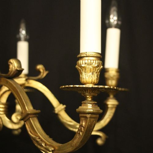 FRENCH GILDED BRONZE 6 LIGHT ANTIQUE CHANDELIER - ADDITIONAL PHOTO 3