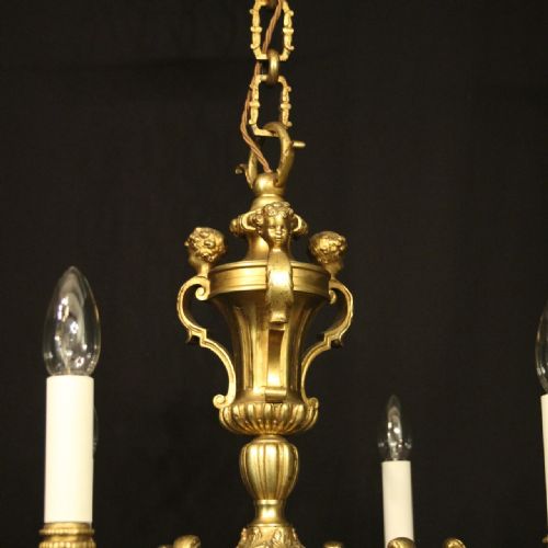 FRENCH GILDED BRONZE 6 LIGHT ANTIQUE CHANDELIER - ADDITIONAL PHOTO 4
