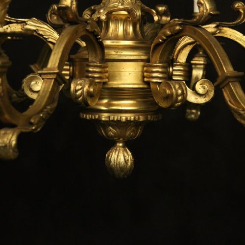 FRENCH GILDED BRONZE 6 LIGHT ANTIQUE CHANDELIER - ADDITIONAL PHOTO 5