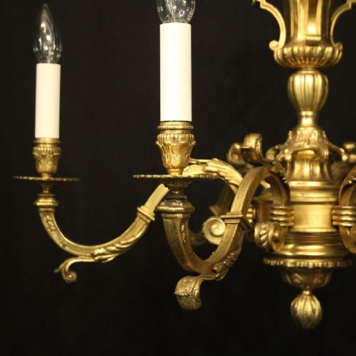 FRENCH GILDED BRONZE 6 LIGHT ANTIQUE CHANDELIER - ADDITIONAL PHOTO 6