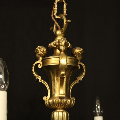 FRENCH GILDED BRONZE 6 LIGHT ANTIQUE CHANDELIER - ADDITIONAL PHOTO 7