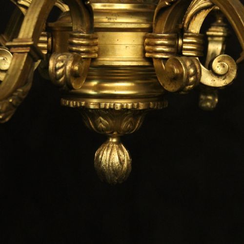 FRENCH GILDED BRONZE 6 LIGHT ANTIQUE CHANDELIER - ADDITIONAL PHOTO 8