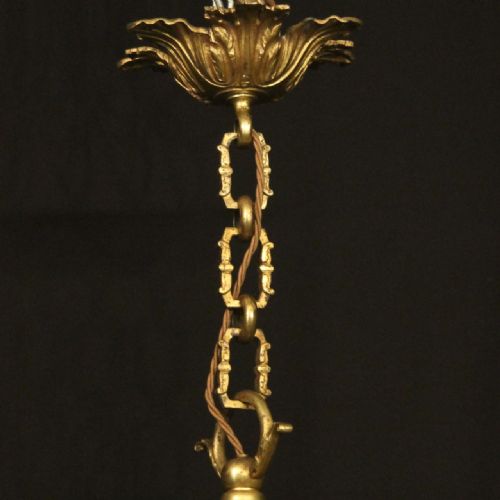 FRENCH GILDED BRONZE 6 LIGHT ANTIQUE CHANDELIER - ADDITIONAL PHOTO 9