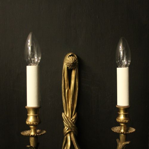 FRENCH PAIR OF GILDED BRASS ANTIQUE WALL LIGHTS - ADDITIONAL PHOTO 4
