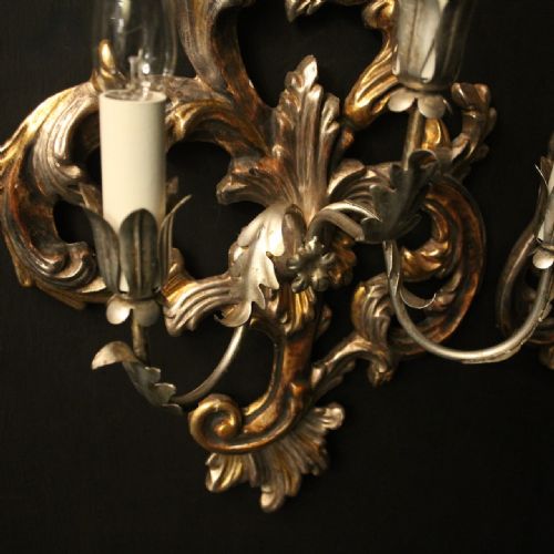 FLORENTINE PAIR OF SILVER GILTWOOD TRIPLE ARM WALL LIGHTS - ADDITIONAL PHOTO 2