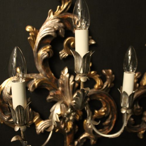 FLORENTINE PAIR OF SILVER GILTWOOD TRIPLE ARM WALL LIGHTS - ADDITIONAL PHOTO 3