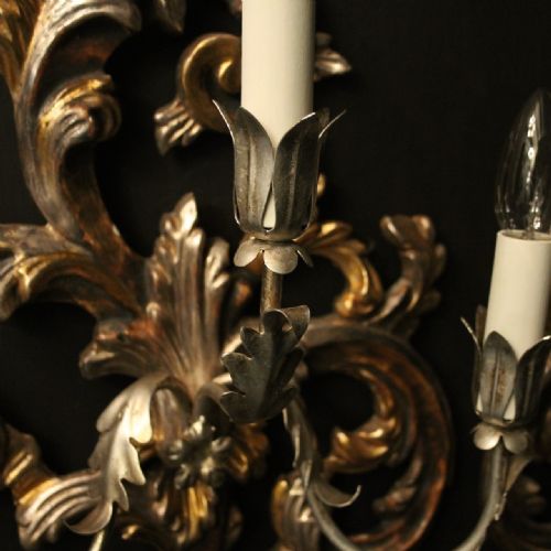 FLORENTINE PAIR OF SILVER GILTWOOD TRIPLE ARM WALL LIGHTS - ADDITIONAL PHOTO 4