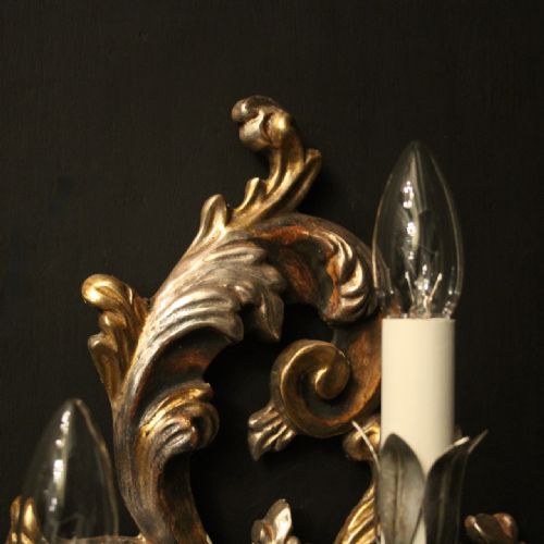 FLORENTINE PAIR OF SILVER GILTWOOD TRIPLE ARM WALL LIGHTS - ADDITIONAL PHOTO 6