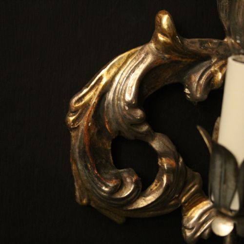 FLORENTINE PAIR OF SILVER GILTWOOD TRIPLE ARM WALL LIGHTS - ADDITIONAL PHOTO 9