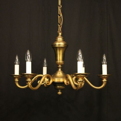 french gilded brass 6 light antique chandelier - CATEGORY: ANTIQUE LIGHTING - DATED 1920