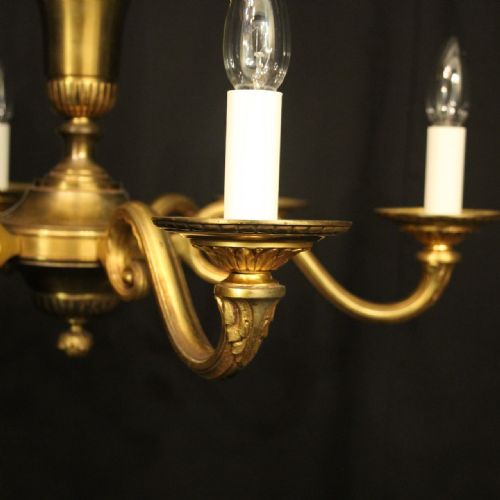 FRENCH GILDED BRASS 6 LIGHT ANTIQUE CHANDELIER - ADDITIONAL PHOTO 1