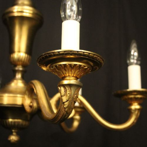 FRENCH GILDED BRASS 6 LIGHT ANTIQUE CHANDELIER - ADDITIONAL PHOTO 2