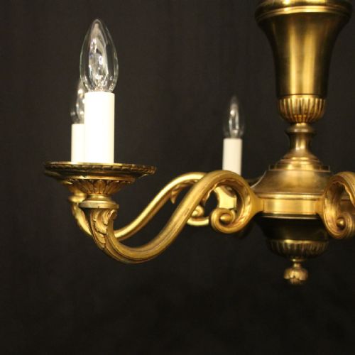 FRENCH GILDED BRASS 6 LIGHT ANTIQUE CHANDELIER - ADDITIONAL PHOTO 3