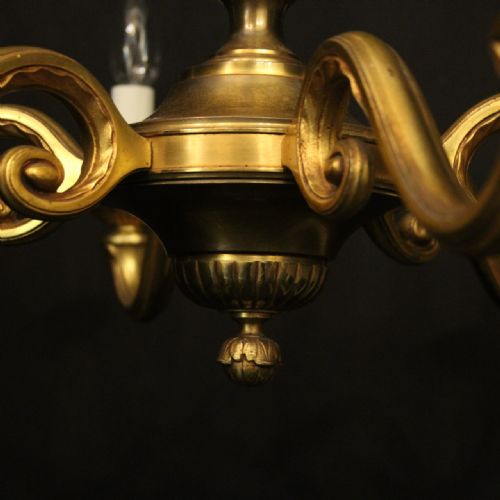 FRENCH GILDED BRASS 6 LIGHT ANTIQUE CHANDELIER - ADDITIONAL PHOTO 4