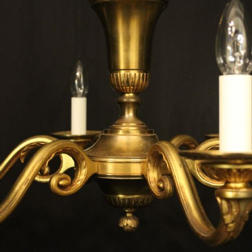 FRENCH GILDED BRASS 6 LIGHT ANTIQUE CHANDELIER - ADDITIONAL PHOTO 5