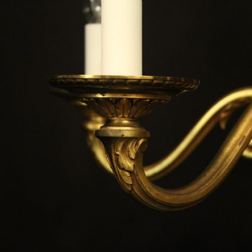 FRENCH GILDED BRASS 6 LIGHT ANTIQUE CHANDELIER - ADDITIONAL PHOTO 6