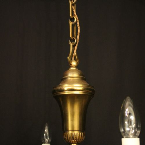 FRENCH GILDED BRASS 6 LIGHT ANTIQUE CHANDELIER - ADDITIONAL PHOTO 7
