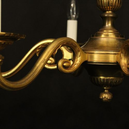 FRENCH GILDED BRASS 6 LIGHT ANTIQUE CHANDELIER - ADDITIONAL PHOTO 8