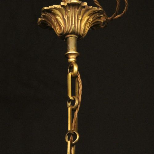 FRENCH GILDED BRASS 6 LIGHT ANTIQUE CHANDELIER - ADDITIONAL PHOTO 9