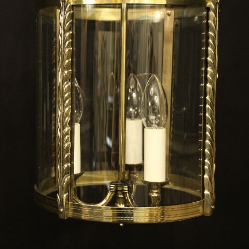 FRENCH BRASS TRIPLE LIGHT ANTIQUE CONVEX HALL LANTERN - ADDITIONAL PHOTO 6