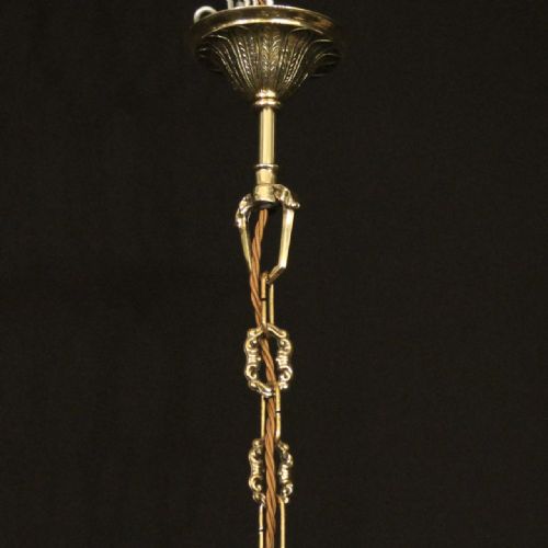 FRENCH BRASS TRIPLE LIGHT ANTIQUE CONVEX HALL LANTERN - ADDITIONAL PHOTO 9