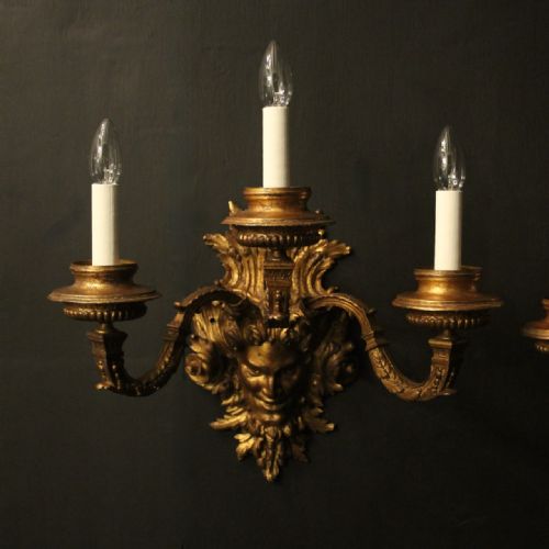FRENCH LARGE 19TH C GILDED BRONZE ANTIQUE WALL SCONCES - ADDITIONAL PHOTO 1
