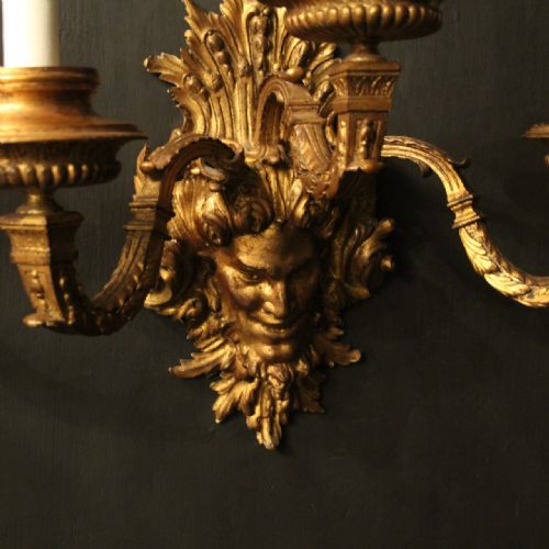 FRENCH LARGE 19TH C GILDED BRONZE ANTIQUE WALL SCONCES - ADDITIONAL PHOTO 3